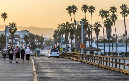 View from Stearn's Wharf looking toward State Street and mountains